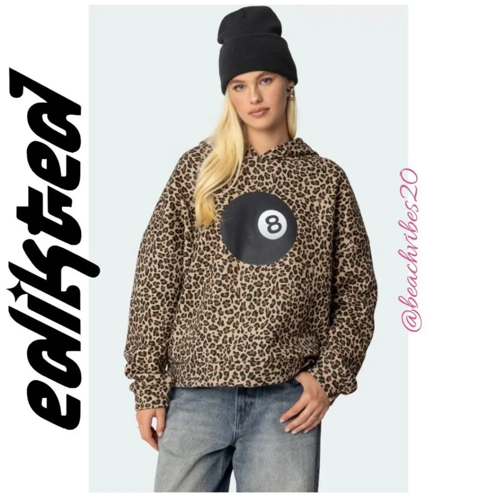 EDIKTED Leopard Magic 8 Oversized Hoodie Large NWT O-446 - Picture 4 of 10